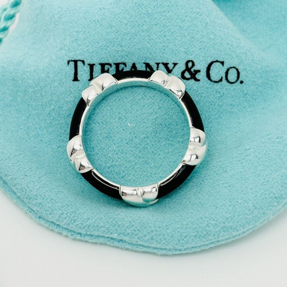 Size 5.5 Tiffany Signature X Kiss Ring in Black Enamel and Sterling Silver
